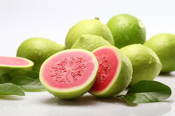Generative AI Image of Fresh Guavas Fruit Slices on Isolated Background