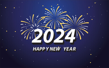 Free vector happy new year 2024 celebration illustration with outstanding 3d lettering