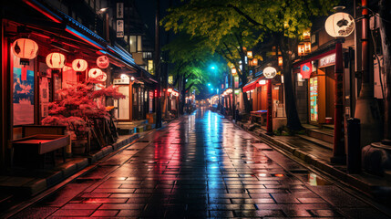 Fototapeta na wymiar Kyoto Japan Street Scene at Night.