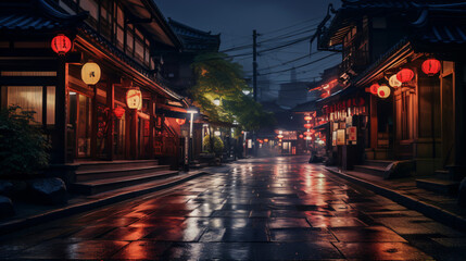 Fototapeta na wymiar Kyoto Japan Street Scene at Night.