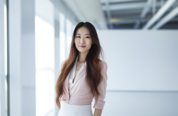 Portrait of a young beautiful Korean woman with long hair
