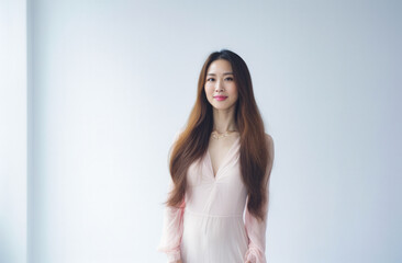 Portrait of a young beautiful Korean woman with long hair