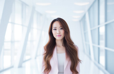Fototapeta premium Portrait of a young beautiful Korean woman with long hair