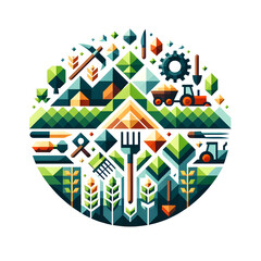 Geometric Eco-Friendly Agriculture Design - Concept of Sustainable Farming, Renewable Resources, and Modern Agribusiness Techniques