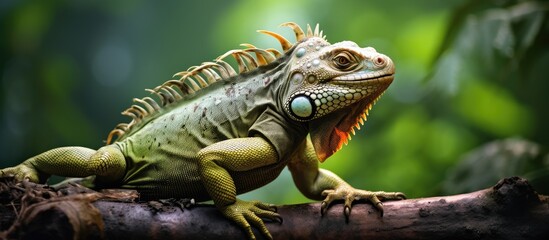 Authentic portrayal of an iguana s characteristics within a lush tropical habitat - Powered by Adobe