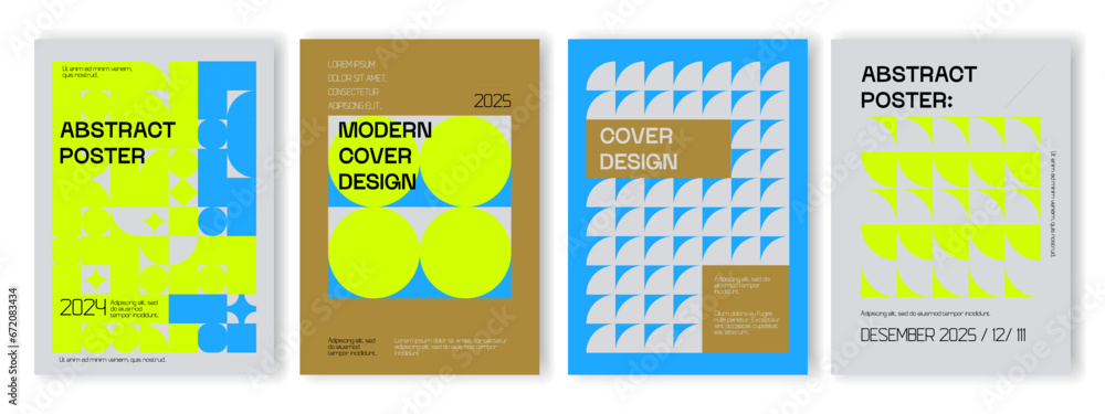Poster abstract bauhaus geometric pattern background, vector circle, triangle and square lines color art de