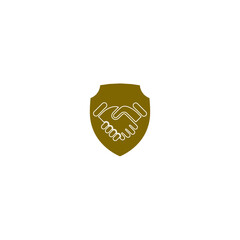 Trust icon. Handshake icon with shield. Responsibility glyph icon