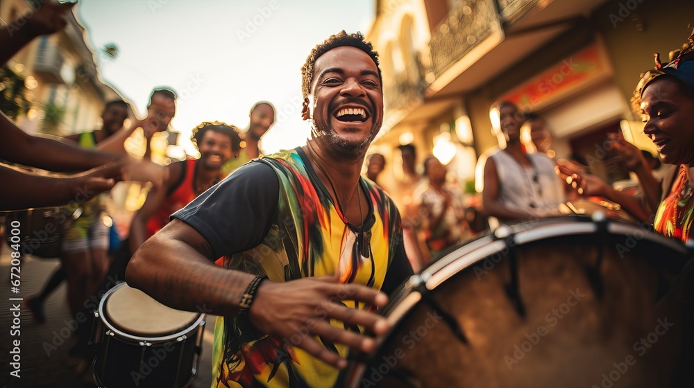 Canvas Prints tambourines being played within the roads amid a samba execution at the brazilian road carnival