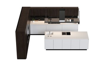 modern kitchen isolated on white background, home furniture, 3D illustration, cg render