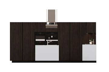 modern kitchen isolated on white background, home furniture, 3D illustration, cg render