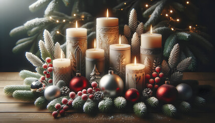 Christmas candles,  candles, christmas candle set, generative ai