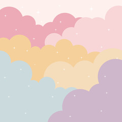 Vector Cute Kawaii Pastel cloud flat cartoon background