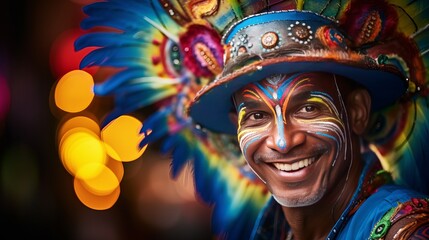 Fototapeta premium Wonderful Latin artist dressed up for Carnival on the lanes