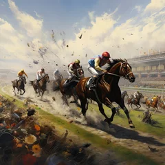Fotobehang Photo watercolor sports art horse racing suitable for wall painting. Generative AI © awalcreative