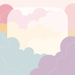 Vector Cute Kawaii Pastel cloud framework flat cartoon background with scribbles