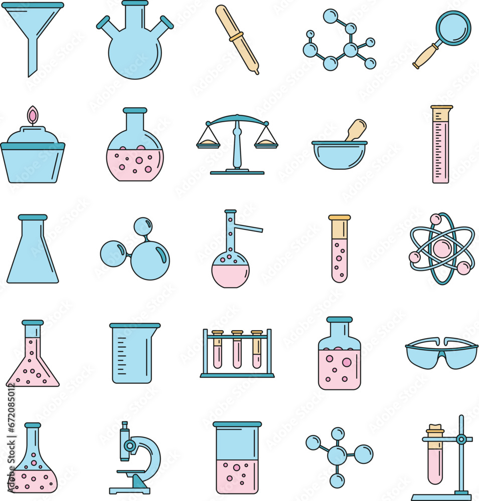 Poster science laboratory icon set. outline set of science laboratory vector icons thin line color flat on 