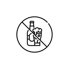 No alcohol line icon sign symbol isolated on white background 