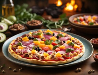 Add a touch of delicious to your art collection with this charming  Hawaiian pizza masterpiece,...