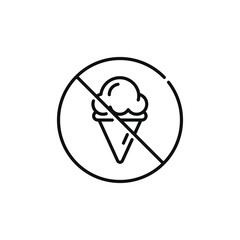 No ice cream allowed line icon sign symbol isolated on white background