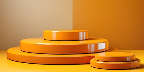 3d render of orange podium on orange background. Abstract background.