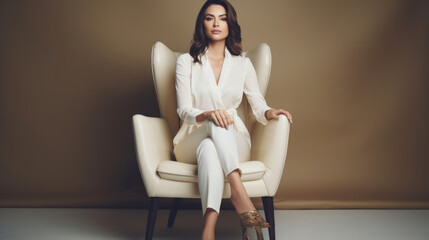 Beautiful and confident woman sitting on the chair indoors - Powered by Adobe
