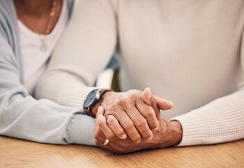 Holding hands, couple and empathy with support and love, people with help and care, therapy and...