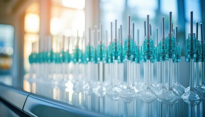 Photo of a Scientific Display of Colorful Test Tubes on a Laboratory Bench