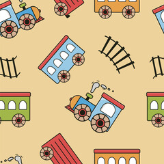 Vector seamless pattern with toy train	