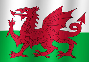 wales national flag 3d illustration close up view - obrazy, fototapety, plakaty