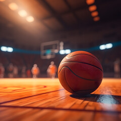 Close up of a basketball on the court 