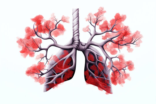 Colorful illustration of human lungs and bacteria infect the organ. Health concept