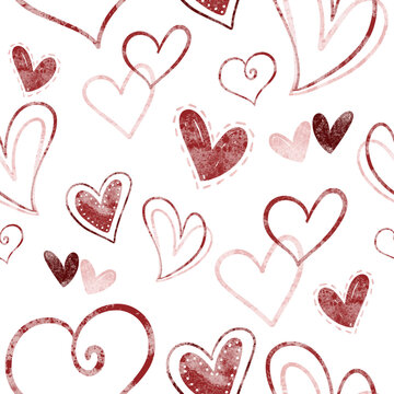 Seamless pattern watercolor heart and love doodle