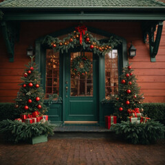 Decorated Christmas porch of the house