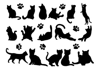 set of hand drawn cats silhouette