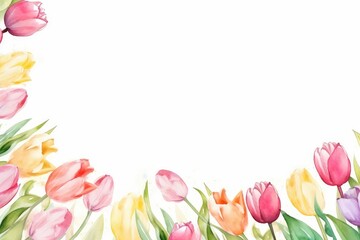 watercolor tulip flower frame background