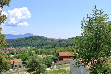 Poggio-di-Venaco - small picturesque mountain village between splendid mountains of Corsica island,...