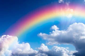 a real rainbow in the sky, with the rainbow bending down