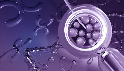 in vitro fertilization on chromosome background. 3d illustration.