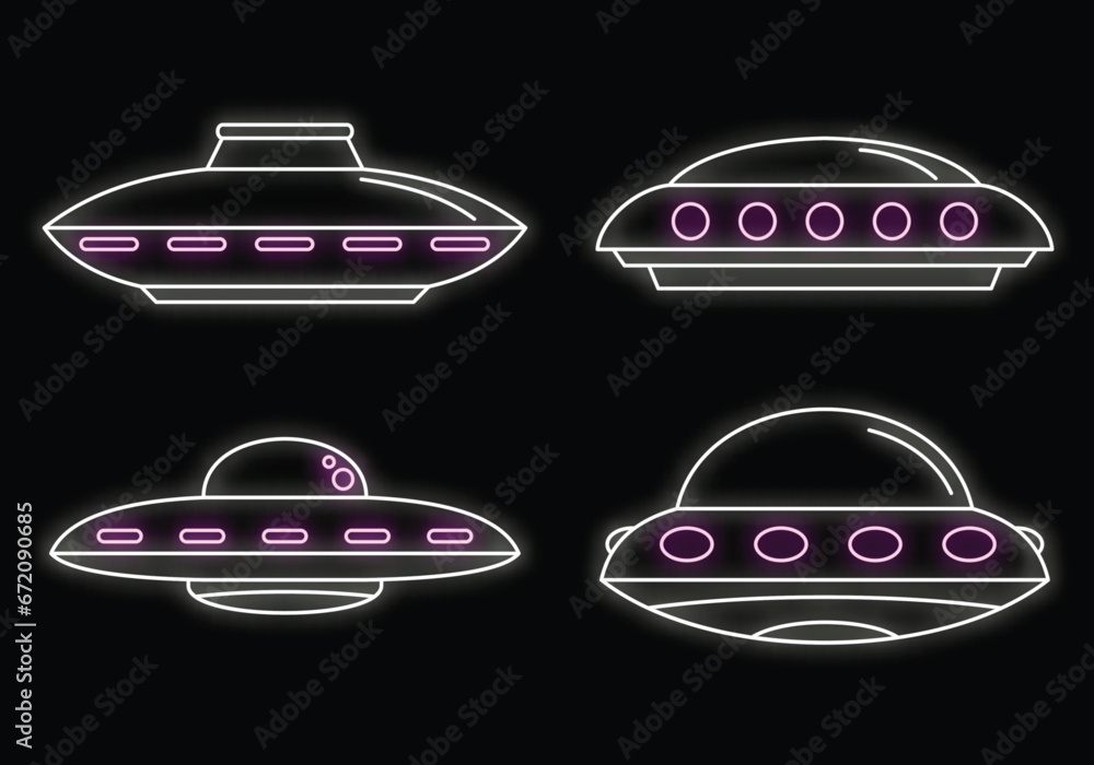 Aufkleber ufo spaceship icon set. outline set of ufo spaceship vector icons neon color on black