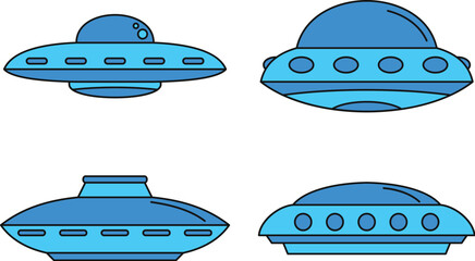UFO spaceship icon set. Outline set of UFO spaceship vector icons thin line color flat on white