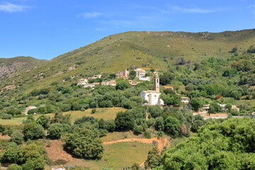 Fototapeta na wymiar Appietto, Corse, Corsica, France - aerial view over a small village