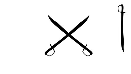 Pirate crossed swords, black isolated silhouette