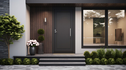 Modern house exterior with gray door