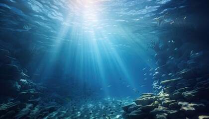 Fototapeta premium Photo of Underwater Serenity: A Tranquil Dive Amongst Submerged Stones and Crystal Clear Waters