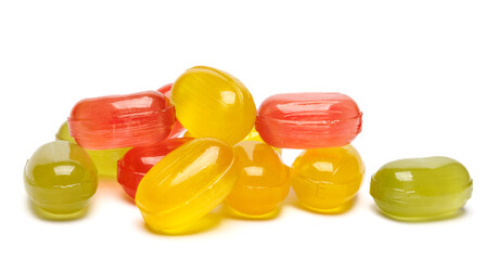 colorful fruit hard candy isolated on white. lollipop, candy, sweetmeat