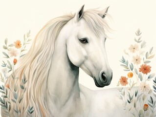 a white horse in the woods illustration