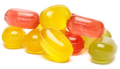 colorful fruit hard candy isolated on white. lollipop, candy, sweetmeat