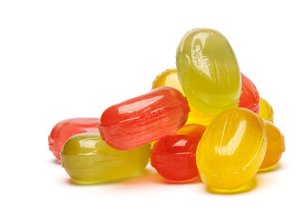 colorful fruit hard candy isolated on white. lollipop, candy, sweetmeat