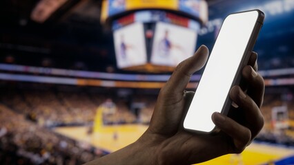 CU African-American Black male using phone during basketball game