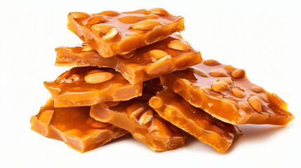 Stack of traditional peanut brittle candy pieces isolated on white background - obrazy, fototapety, plakaty